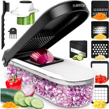 Vegetable Chopper Cutter Mandoline Slicer Cheese Grater Food Onion Veggie Chopper Container French Fry Kitchen Tools Gadgets (6-in-1 Compact White)