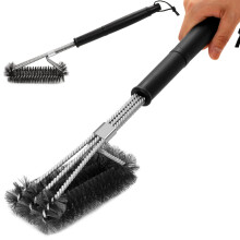 NEXCOVER BBQ Grill Brush - 18  Barbecue Cleaning Brush  Stainless Steel Grill Grate Cleaner  Safe Wire Scrubber  3 in 1 Bristles BBQ Brush  Triple-Hea