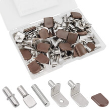 102-teiliges Regalstift-Set, 6 Stile, vernickelte Regalsttzen, Bcherregal-Stifte fr Regale, L-frmige Clips mit Gummihlse, Regalstifthalter fr M