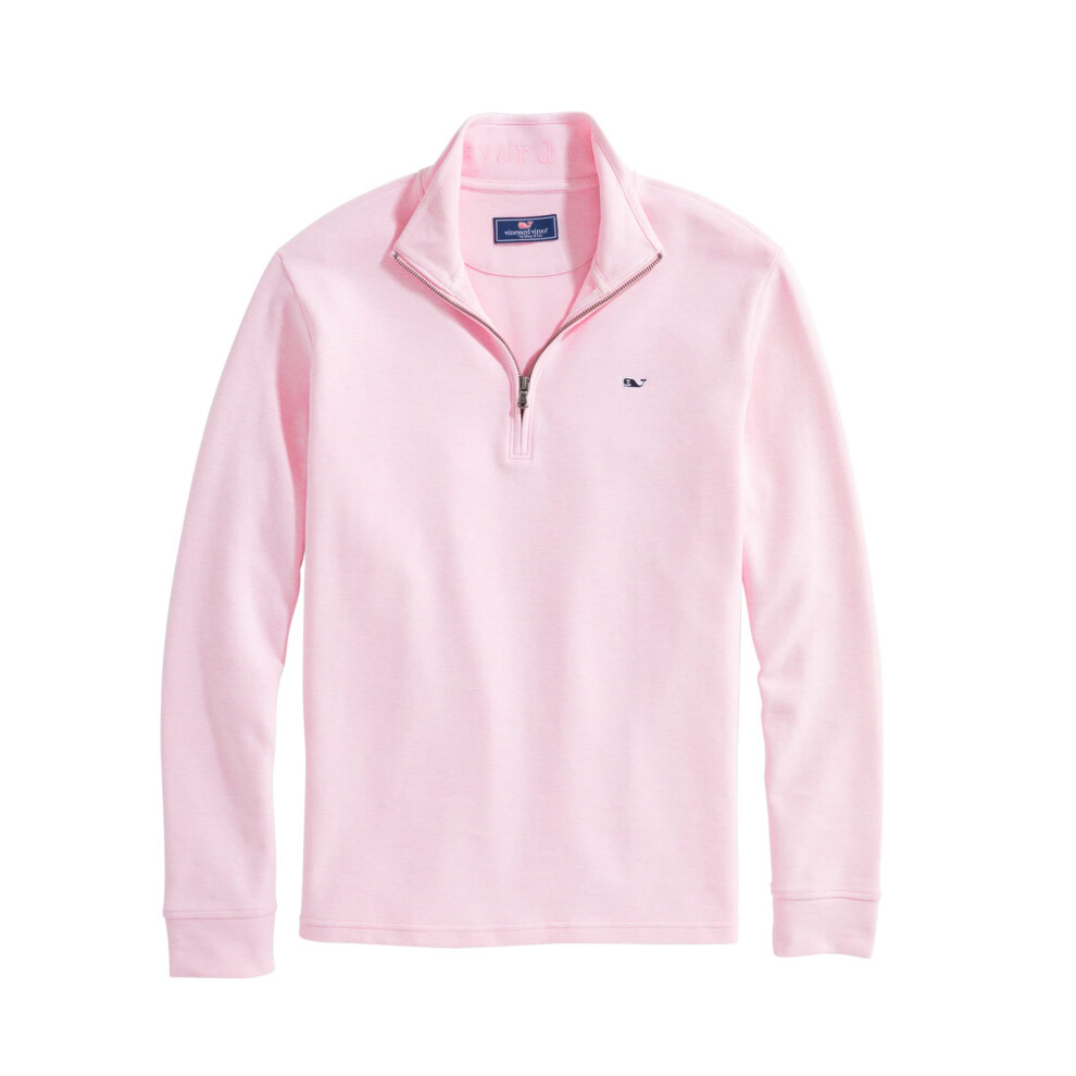 vineyard vines Men's Saltwater Quarter-Zip Pullover Sweater Pink Cloud Solid Large