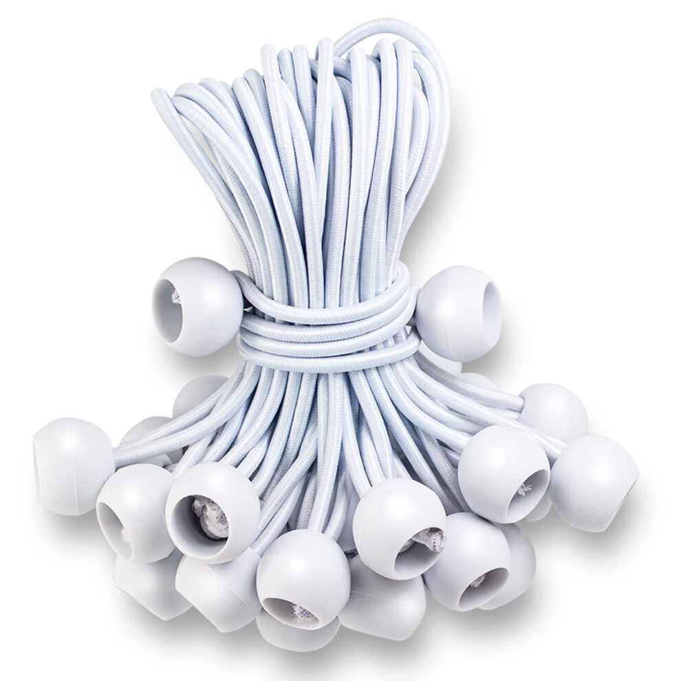 Bungee Cords With Balls 12 Inch 50 Pcs White Bungie Cord Balls Heavy Duty Tie Down Strap Cord For Camping Shelter Cargo Projector Screen Tent Poles 764735793599