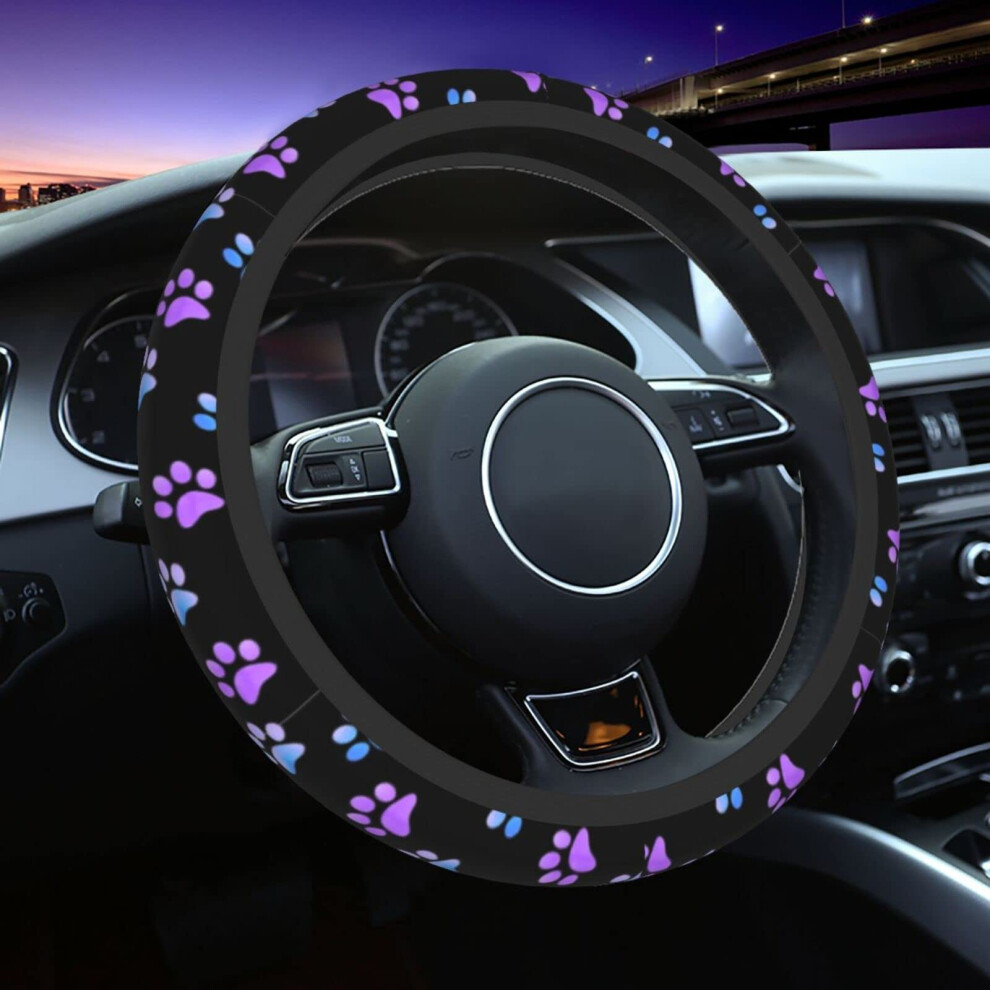 Paw Prints Steering Wheel Cover For Women Men 15 Inches Galaxy Neoprene Anti-Slip Cute Universal Car Steering Wheel Grip Wrap Car Accessories Purple 3241269741069