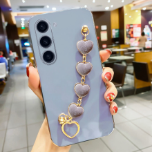 (BlueGray, S20FE) Love Heart Bracelet Plating Case For Samsung Galax