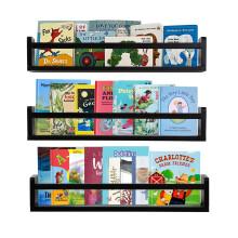 AZSKY Klassieke kinderkamer boekenplanken Zwarte houten zwevende planken Wandboekenplank voor badkamerdecoratie Keuken Kruidenrek Organizer Kinderkame