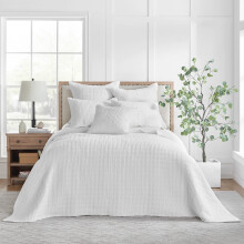 Levtex Home - Mills Waffle - King Bedspread Set - Bright White cotton Waffle - Bedspread Size 120 x 104in  Sham Size 36 x 20in