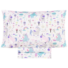 Scientific Sleep Cute Unicorn Flower Rainbow 100% bavlna Cozy Twin Set Flat Sheet & Hat & Vank       Set Natural Bedding Set (Unicorn Twin)