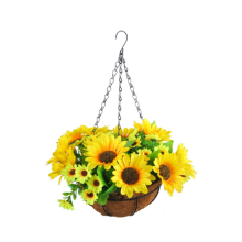 Artificial Hanging Flowers in Basket for Patio Lawn Garden Decor, the Decoration of Outdoors and Indoors-Yellow
