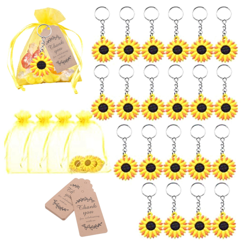 30PCS Zonnebloem Sleutelhanger Thema Gunsten Set