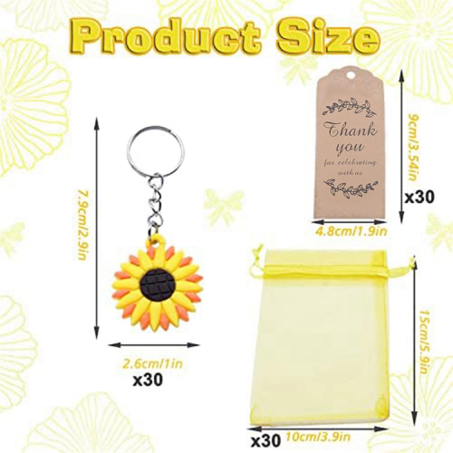 30PCS Zonnebloem Sleutelhanger Thema Gunsten Set 2