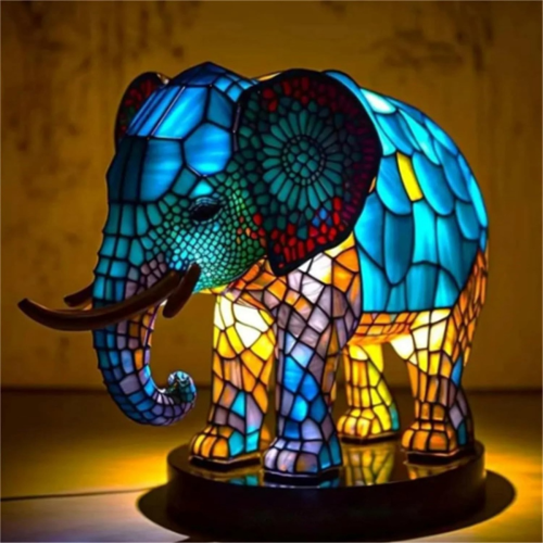 Animal Table Lamp Dyed Resin Elephant Desktop Night Light Light,3D Stained 2