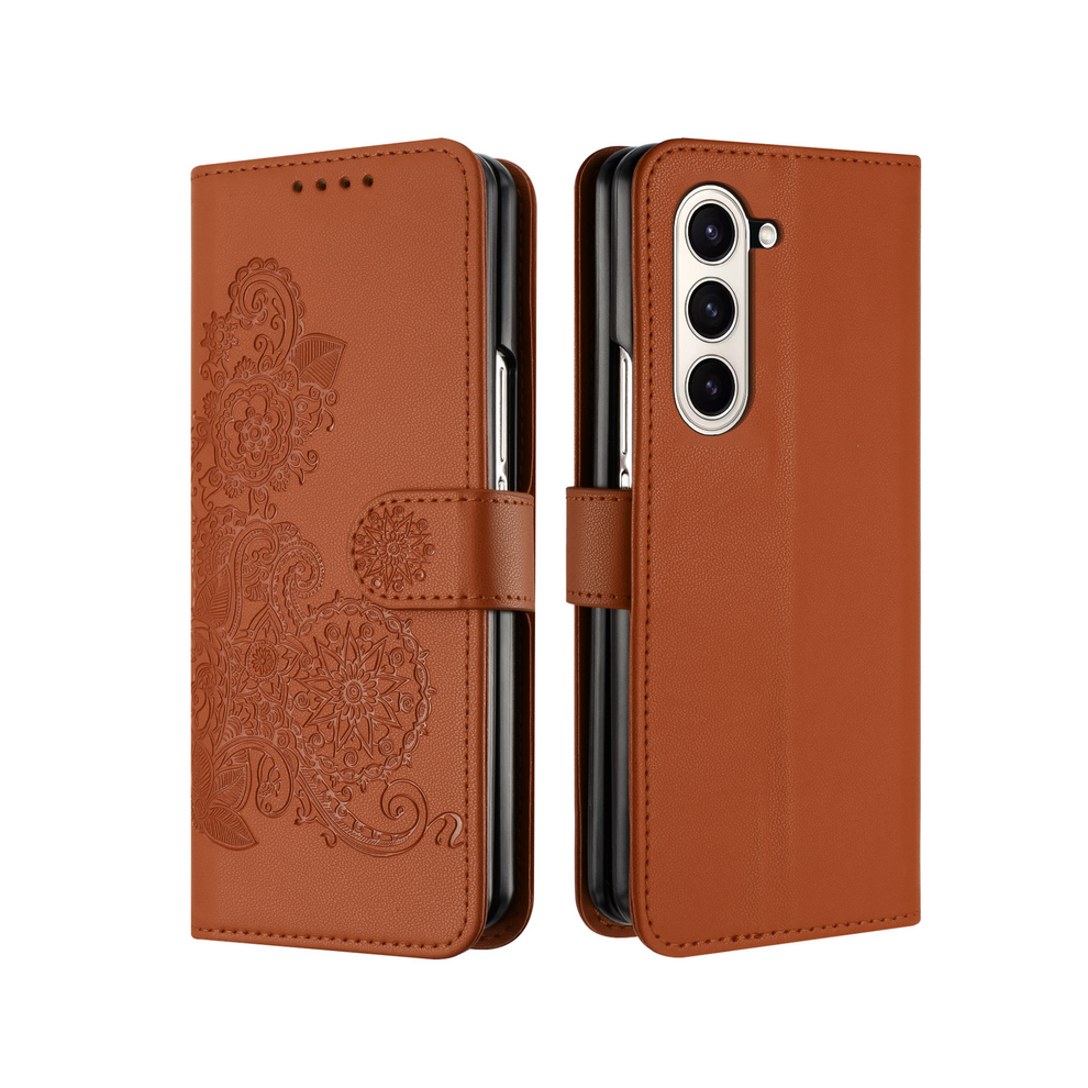 (, Galaxy Z Fold6) Flower Leather Phone Case For Samsung Galaxy Z Fol Brown 931287798444