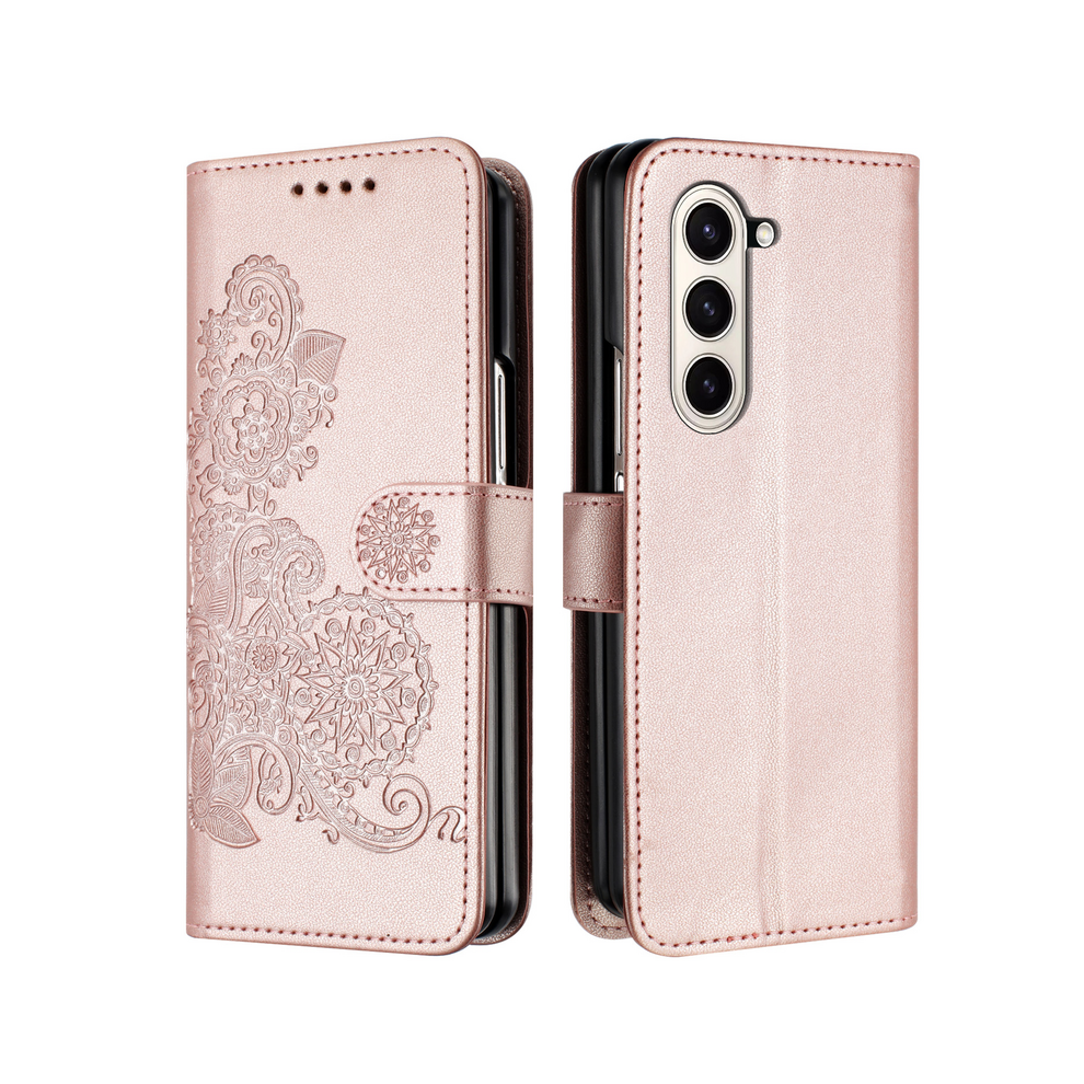 (, Galaxy Z Fold3) Flower Leather Phone Case For Samsung Galaxy Z Fol Pink 931287798420