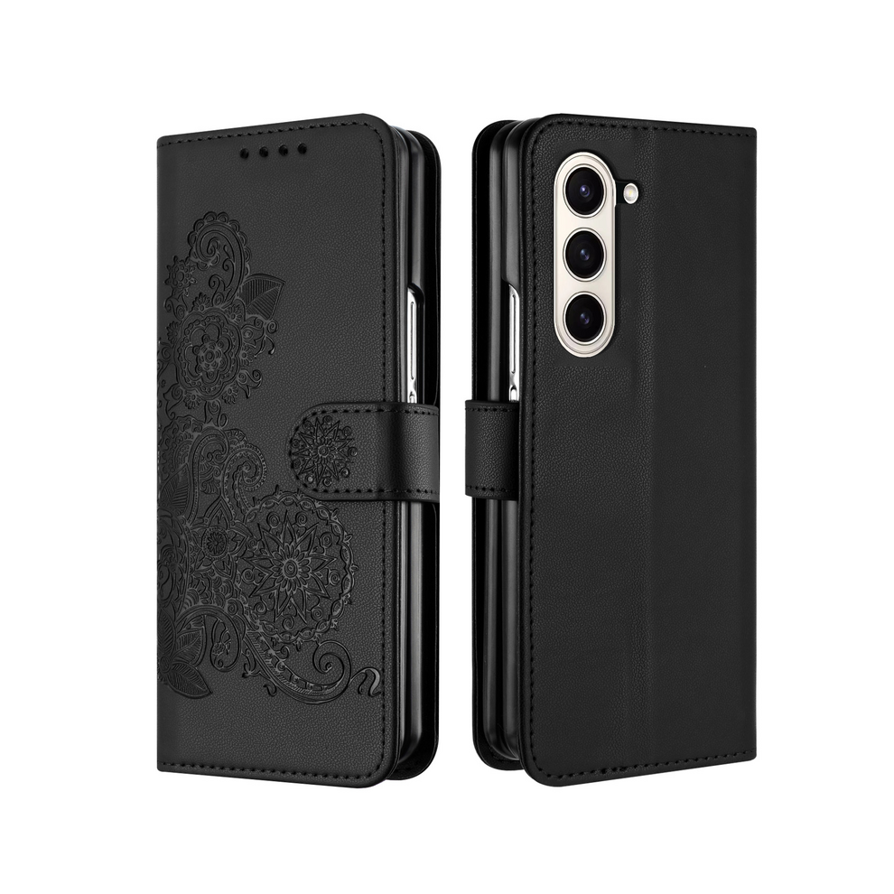 (, Galaxy Z Fold5) Flower Leather Phone Case For Samsung Galaxy Z Fol Black 931287798499