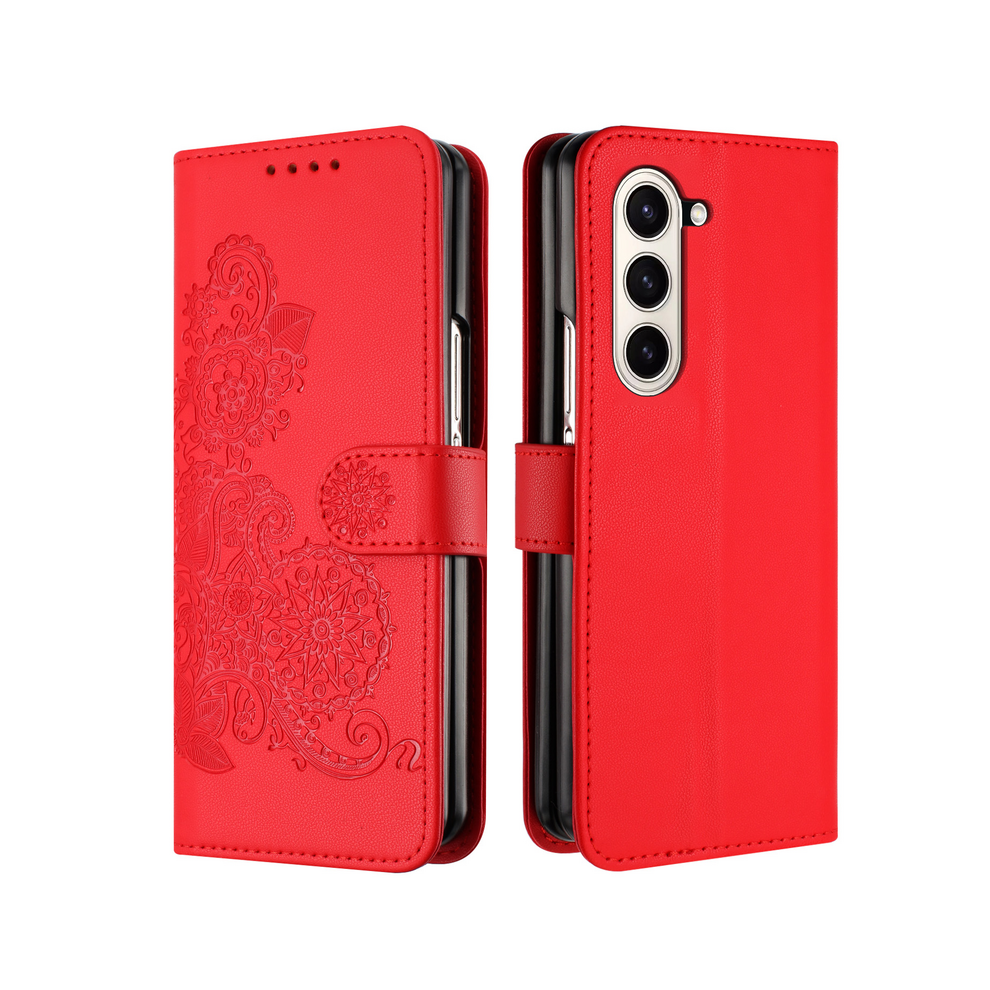 (, Galaxy Z Fold5) Flower Leather Phone Case For Samsung Galaxy Z Fol Red 931287798529