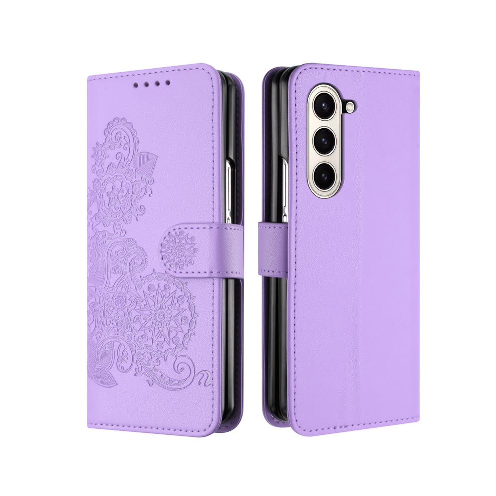 (, Galaxy Z Fold4) Flower Leather Phone Case For Samsung Galaxy Z Fol Purple 931287798598
