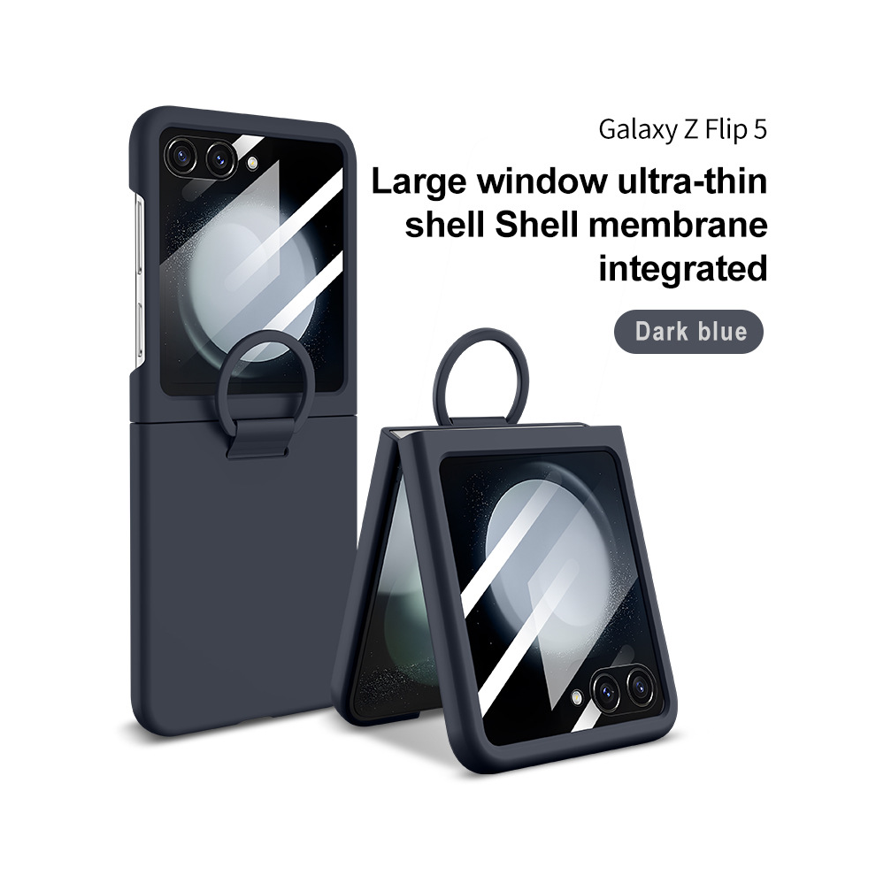 (Navy Z Flip5) Hot Skin Feel Glass Case For Samsung Galaxy Z Flip Blue 931287803575