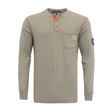 BOCOMAL FR Shirts Flame Resistant Shirts FR T Shirt NFPA2112/CAT2 7oz Khaki Men's Long Sleeve Fire Retardant Henley Shirts