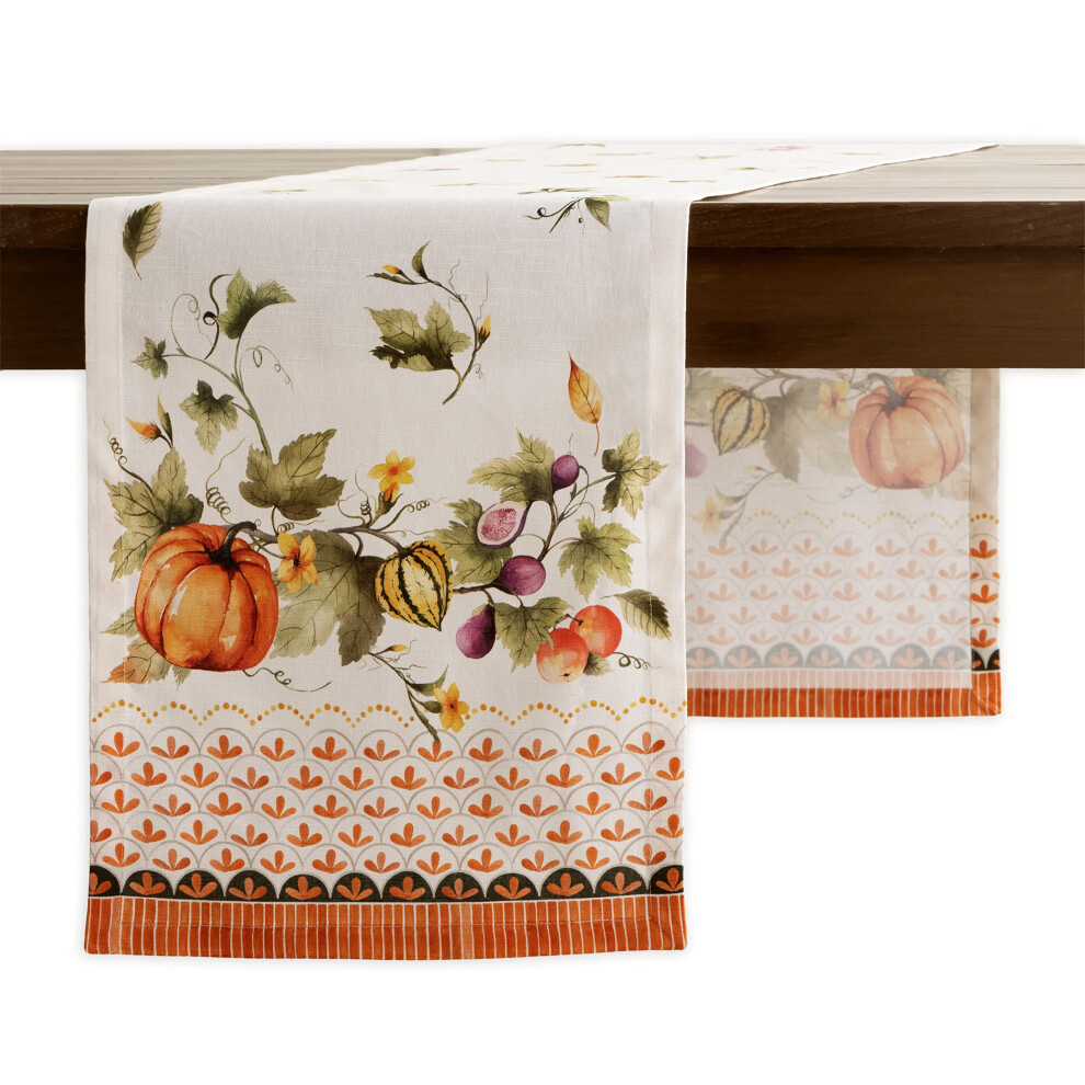 Chemin de table Maison d'Hermine Pumpkin Garden - cr   me nuageuse 100 coton pour table de ferme, pour la maison, la cuisine, la salle     manger, le