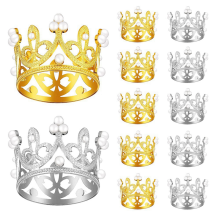 12 PCS Ouro Prata Mini Coroa Bolo de Aniversário Topper com Pérola Decoração Pequena Princesa Headpiece Decoração de Bebê