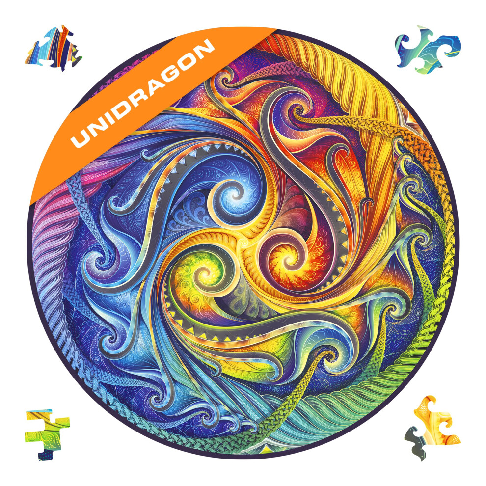 Unidragon Original Holzpuzzle Mandala-Spiral-Inkarnation, 350 Teile, Kingsize, 13 X 13 Zoll, Sch Ne Geschenkverpackung, Einzigartige Form, Toll-image