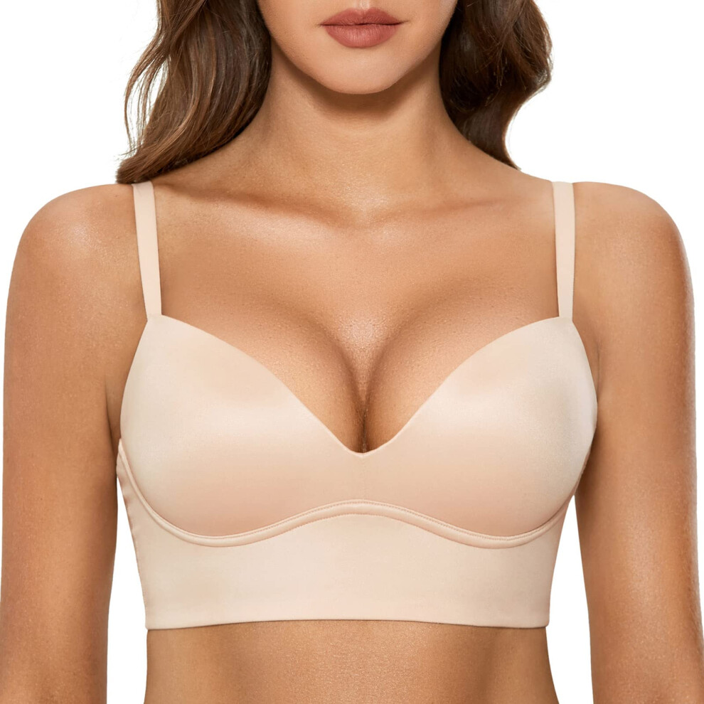 Soutien-gorge push-up sans armatures DOBREVA pour femme, rembourr   , d   collet    plongeant, beige, taille 90DD