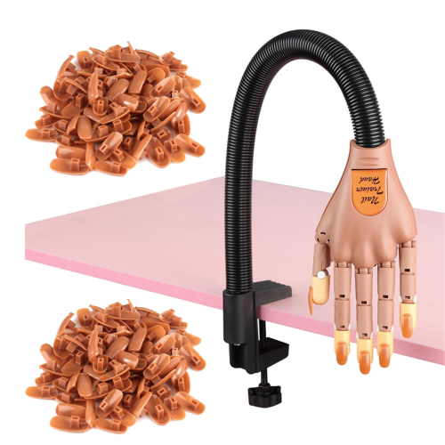 Ακρυλικά νύχια Flexible Practice Fake Hand, Nail Training Ρυθμιζόμενα κιτ δακτύλων, Χέρια με 200 τμχ.