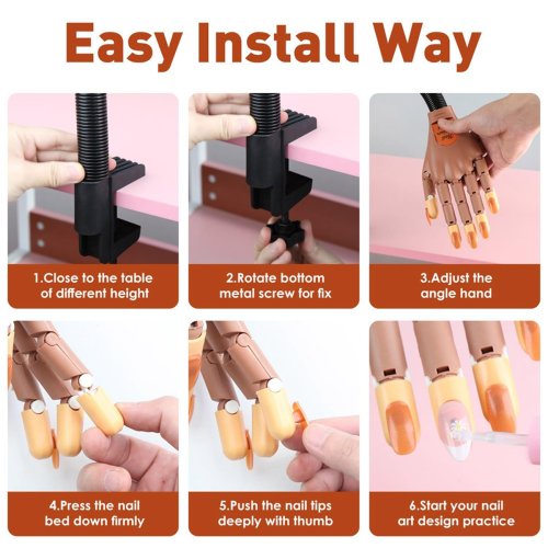 Ακρυλικά νύχια Flexible Practice Fake Hand, Nail Training Ρυθμιζόμενα κιτ δακτύλων, Χέρια με 200 τμχ. 2