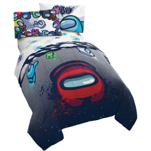 Jay Franco Among Us Space Splatter 4 Piece Twin Size Bed Set - Includes Comforter & Sheet Set - Super Soft Fade Resistant Microfiber (Official Among