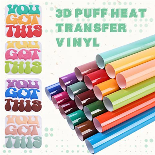 Transferência de calor de vinil puff - 18 folhas 12 x 10 polegadas 3D HTV para camisetas DIY compatível 2