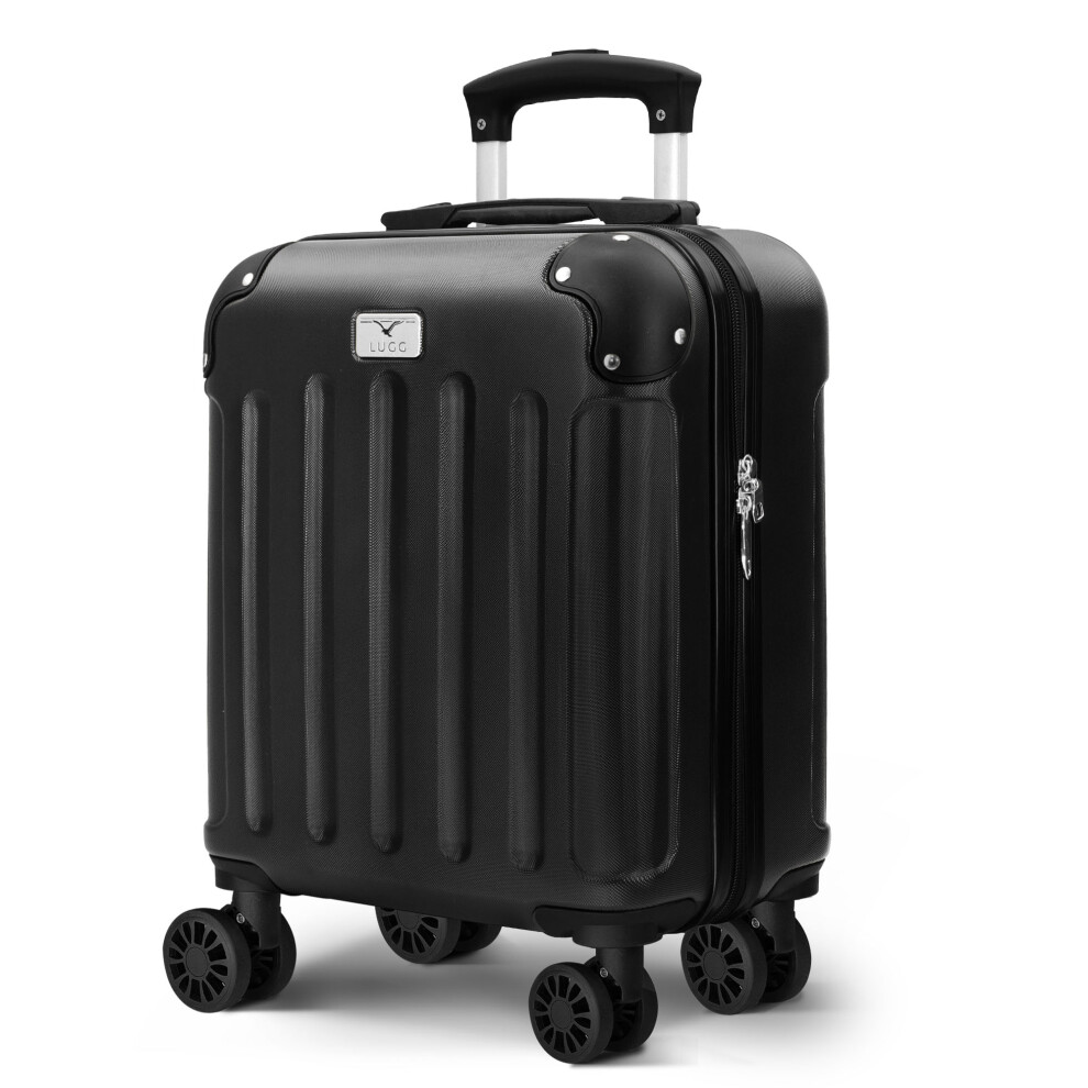 (Black) LUGG 15 Inch Skywander Lightweight Underseat Cabin Bag EasyJet Approved Carry-On Suitcase, Durable ABS Hard Shell (45x34x20cm)