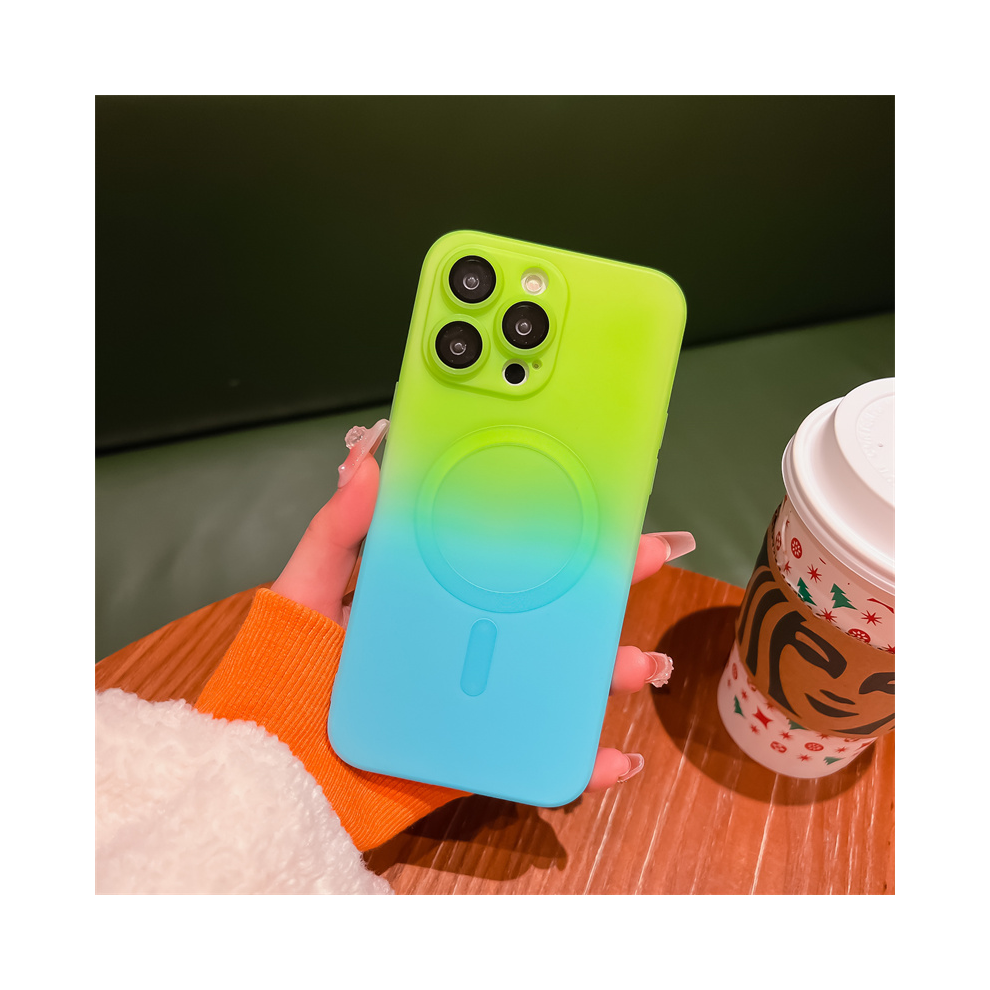 (Green Blue Lsk, For Iphone 14Pro Max) Luxury For Magsafe Gradient Silicone Multicolour S Blue,Green 931287856489