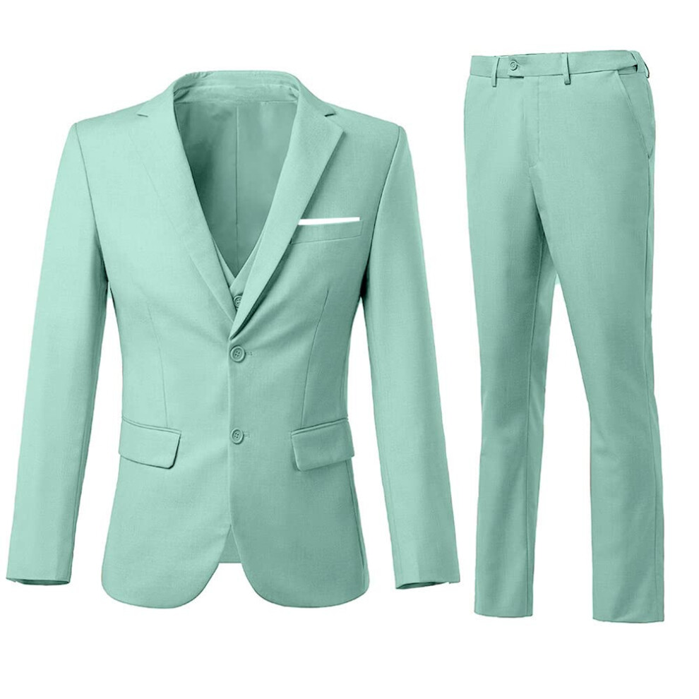 Costume homme 3 pi   ces coupe slim vert menthe, costume de mariage, smoking, gar   on d'honneur, bal, blazer, veste, gilet, pantalon, ensemble costu