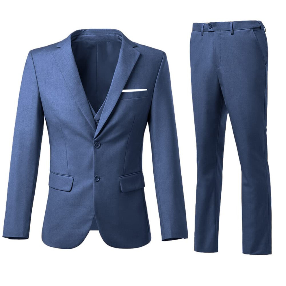 Costumes pour hommes, ensemble 3 pi   ces coupe slim, costume bleu denim, smoking de bal, costumes de gar   ons d'honneur pour mariage, veste blazer