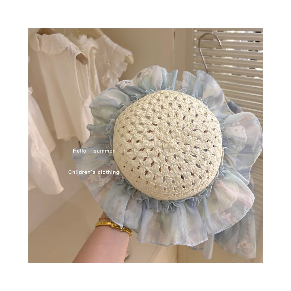 (Blue Hat, 130) Chinese Adorable Style Summer Clothes Set For Girls With Embroidered And Shorts Vest-image-OPC-PGF2GY7-NEW