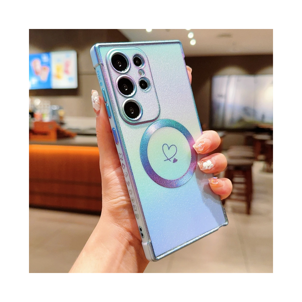 (, For Galaxy S20 Fe) Gradient Colorful Love Heart Magnetic Case For Sam Blue 931287865108
