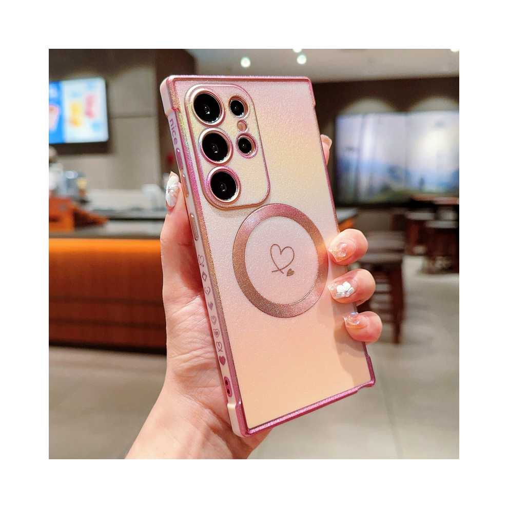 (, For Galaxy S25) Gradient Colorful Love Heart Magnetic Case For Sam Pink 931287865191
