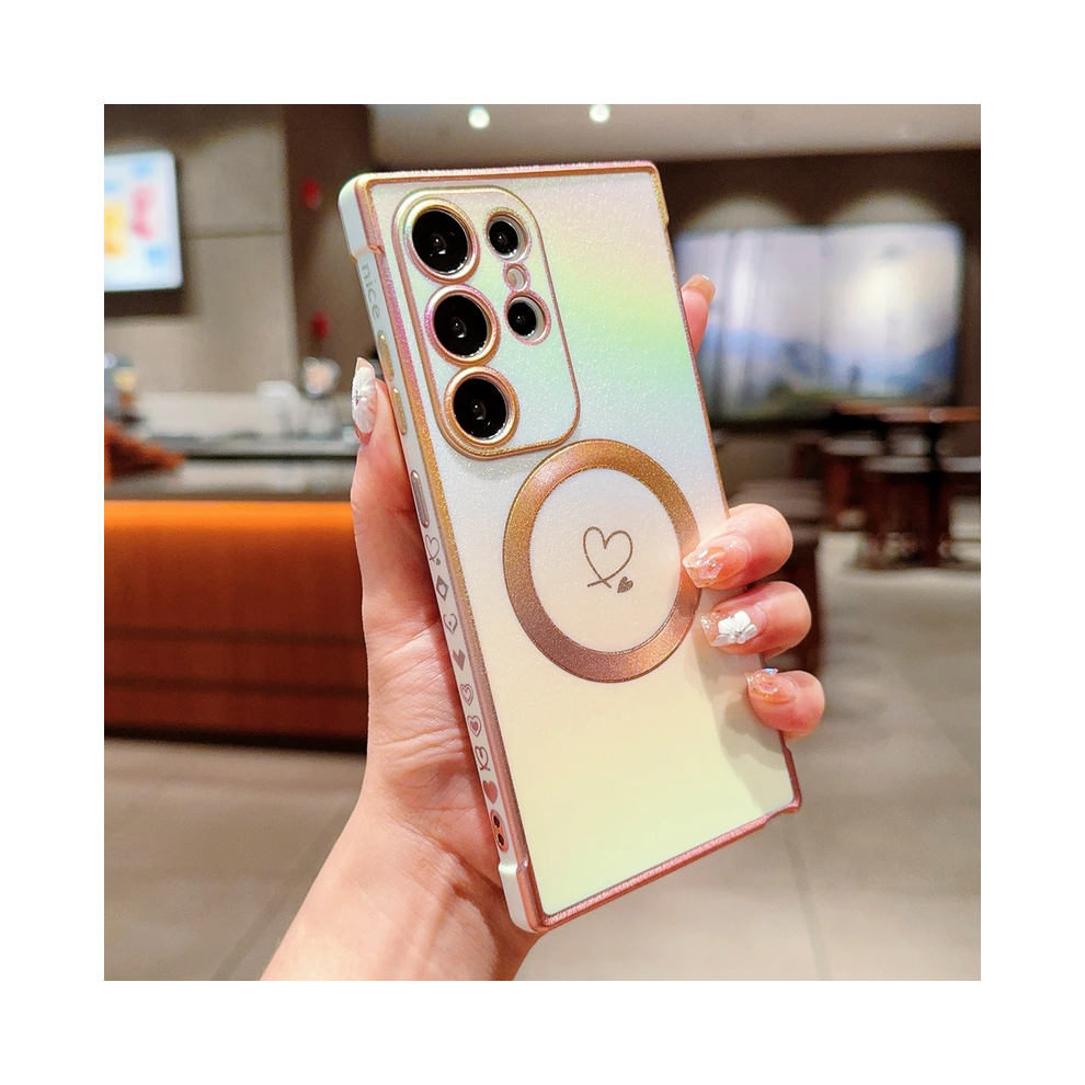 (, For Galaxy S25 Plus) Gradient Colorful Love Heart Magnetic Case For Sam White 931287865245
