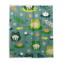 WELLDAY Cute Frogs Bruseforh?ng Badev?relsesindretning Vandt?t stof Bruseforh?ng med kroge 60x72 tommer