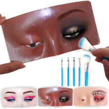 Bueuo Makeup Practice Face Board 3D Herbruikbare siliconen make-up mannequin gezicht met 5PCS make-up kwast Oogmake-up oefengezicht voor make-up Begi