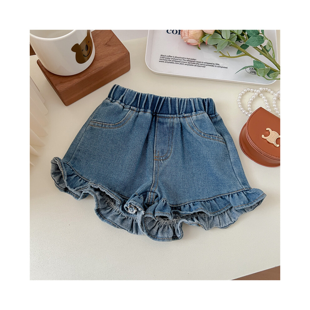 (Denim Shorts, 90) Summer Cute Two Piece Ensemble For Girls With Comfortable Floral Shirt And Stylish Shorts Set-image-OPC-PGF2KMP-NEW