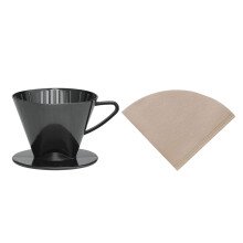 Fino Pour-Over Reusable coffee Brewing cone Plus 100 Disposable Unbleached Paper Filters Number 2-Size Black