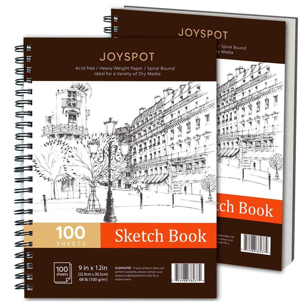 JOY SPOT 9x12 Inch Sketch Book  Pack of 2  200 Sheets 68 lb100gsm  Spiral Bound Artist Sketch Pad for Artist Pro & Amateurs  Marker Art  colored Penci
