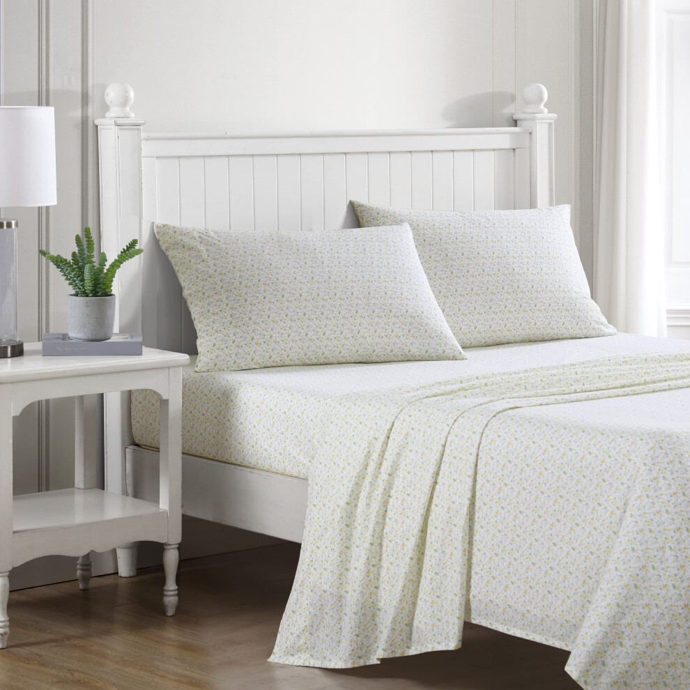 Laura Ashley - Parure de lit en percale de coton, draps complets, d   coration d'int   rieur fra   che et tendance, jaune Evie, pour lit double