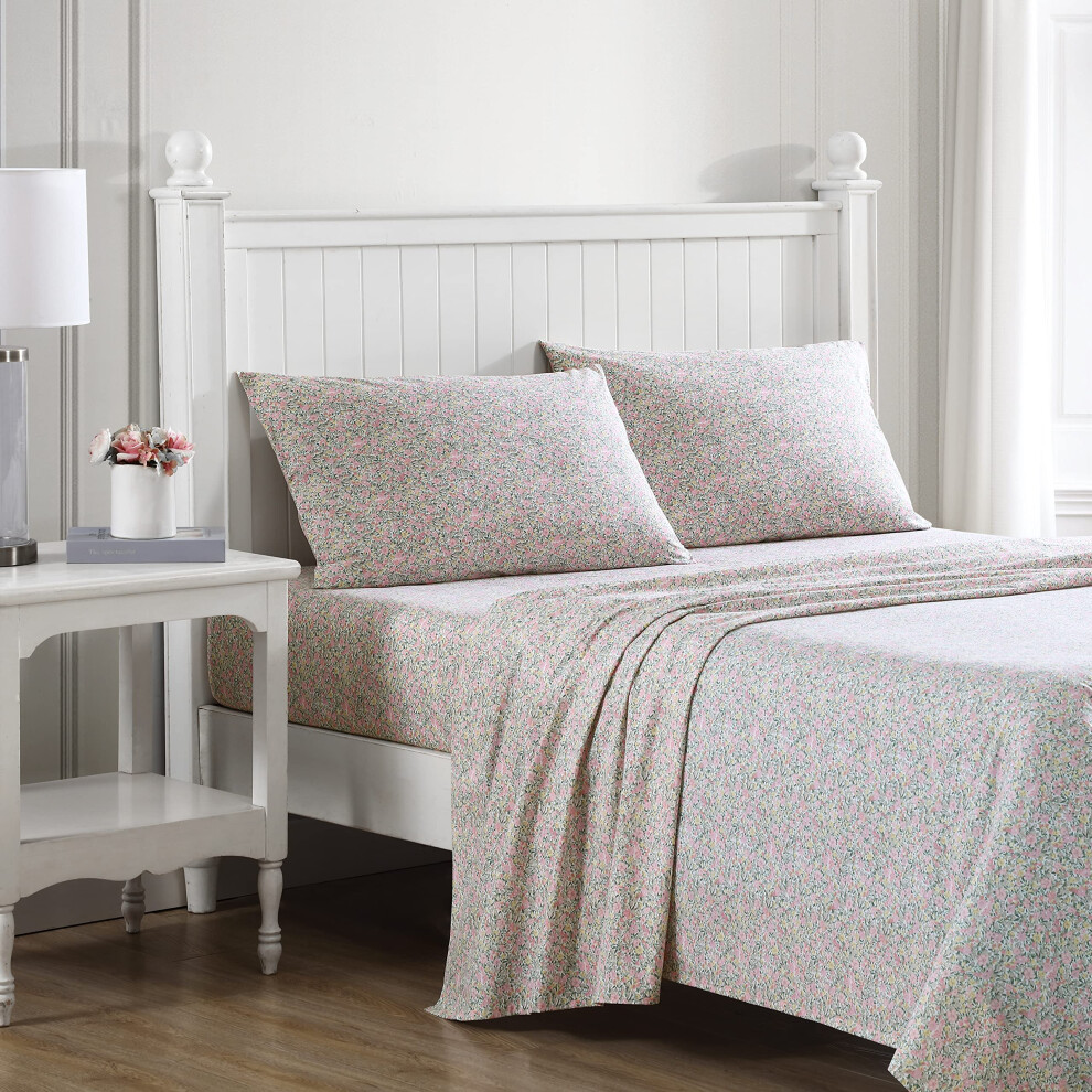 Laura Ashley - Parure de lit en percale de coton, draps complets, d   coration d'int   rieur impeccable et tendance, Lovestone, rose, pour lit double