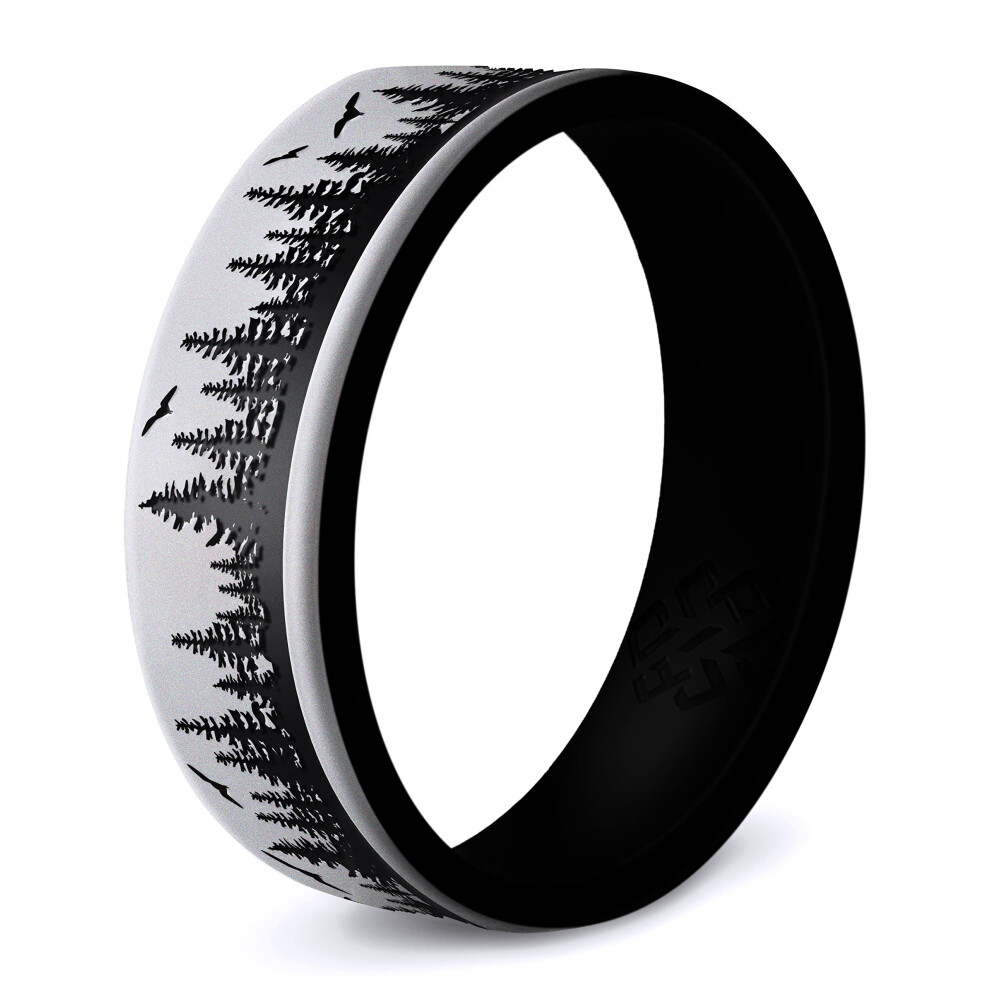 Knot Theory Dual Layer Forest Siliconen Ring Voor Mannen En Vrouwen - Glad Zilver Maat 9 Ademend Comfort Pasvorm 6 Mm Bandbreedte-image