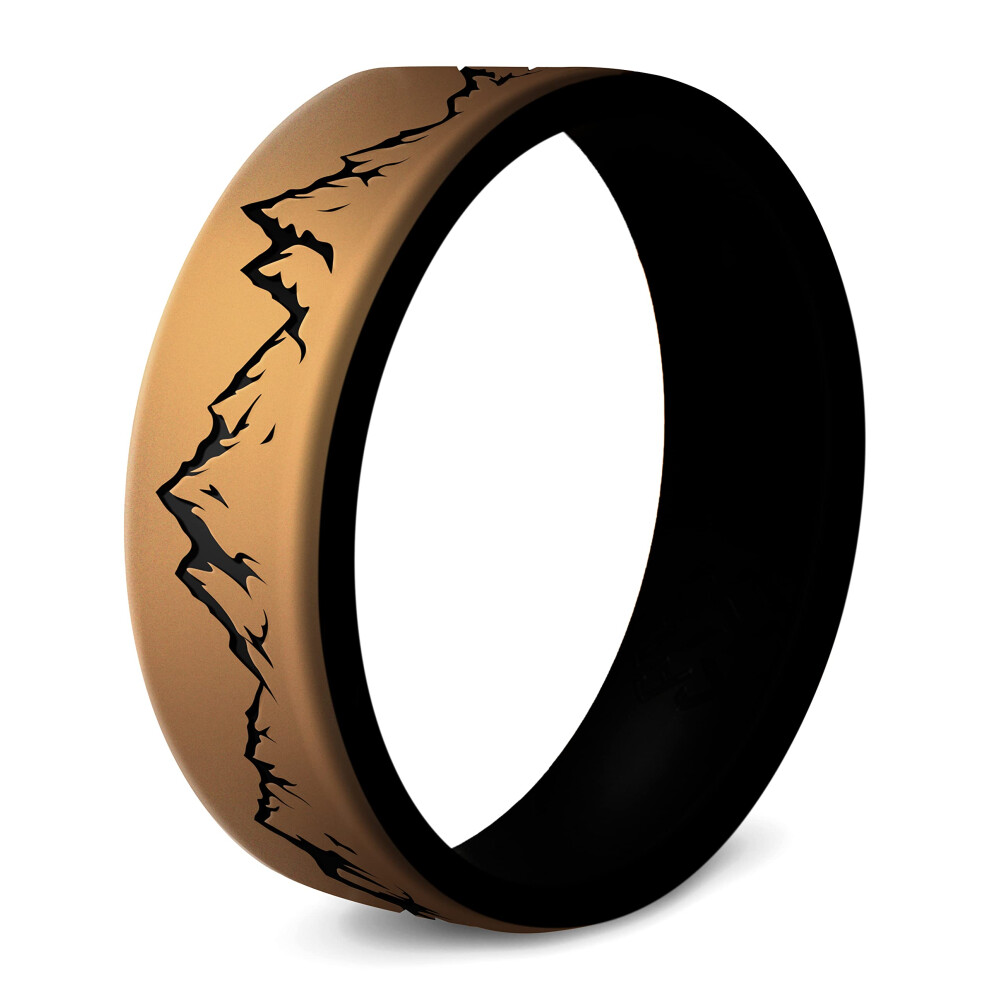 Knot Theory Dual Layer Mountain Siliconen Ring Voor Mannen En Vrouwen - Antiek Goud Maat 6 Ademend Comfort Pasvorm 6 Mm Bandbreedte-image