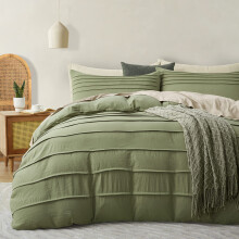Oli Anderson Sage Green Dudvet Cover Tamao del rey - Pleated King Duvet Cover 3pcs Juego de ropa de cama de textura suave y transpirable con cierre