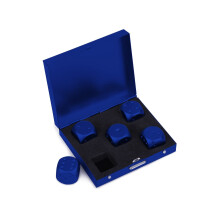 DS. DISTINKTIV STIL Terninger af aluminiumslegering 5 stykker 16 mm b?rbare metalterninger med etui 6-sidede terninger til festspil (bl? firkant)