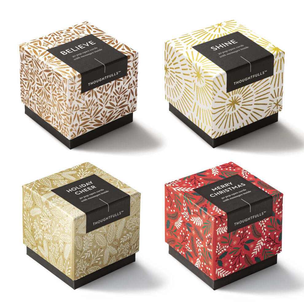 Compendium Thoughtfulls Pop-Open Cards - 4-Pack Believe Shine Holiday Cheer Merry Christmas - 120 Pop-Open Cards, Elk Met Een Andere Boodschap-image