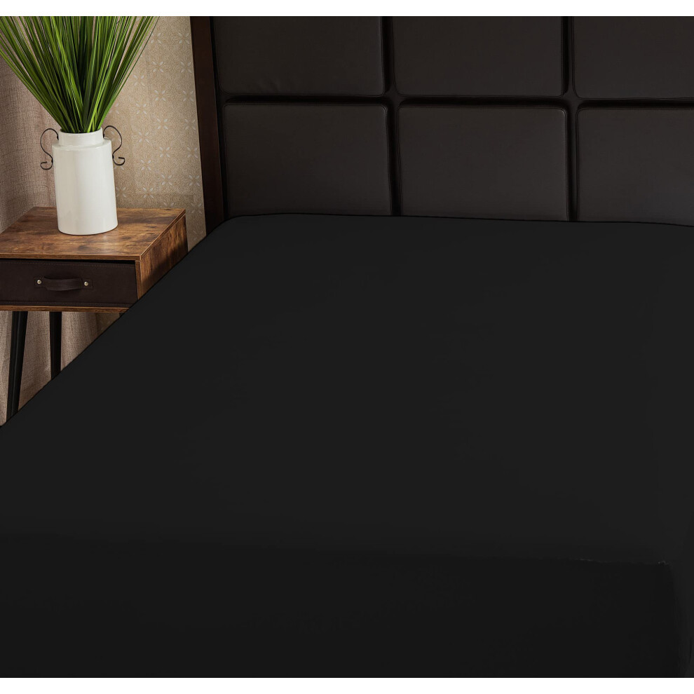 Drap-housse Superity Linen 100 % coton 200 fils au pouce carr   , frais, respirant, doux et confortable, lavable et s   chable en machine, noir